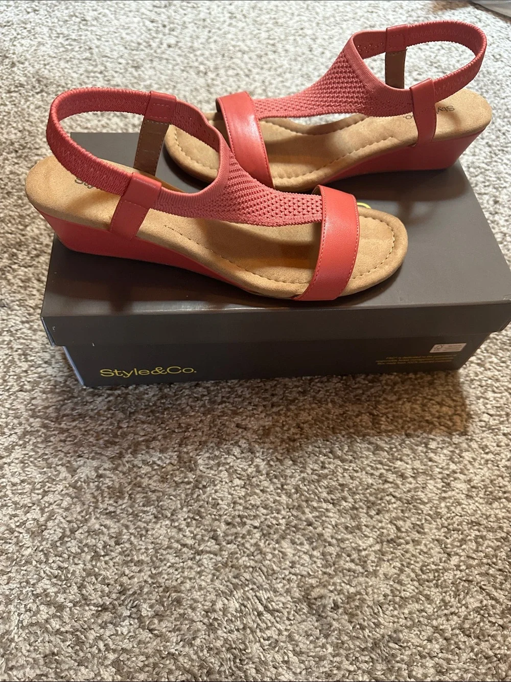 Style & Co. Coral/Tan Elastic Strap Wedge Sandals
